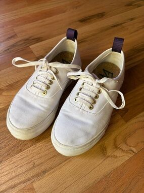 Eytys White Canvas Low-Top “Mother” Sneakers with Purple Heel Loop